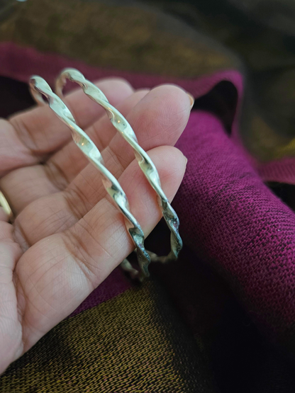 Handmade Twisted Sterling Silver Bangle – Bright Polish Stacker