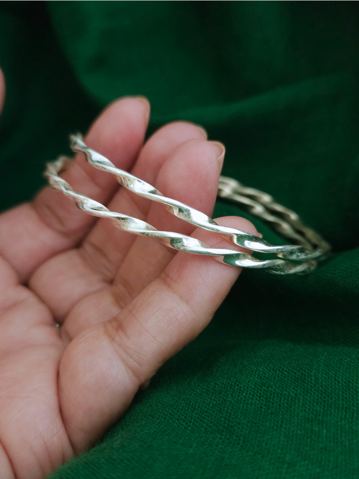 Handmade Twisted Sterling Silver Bangle – Bright Polish Stacker