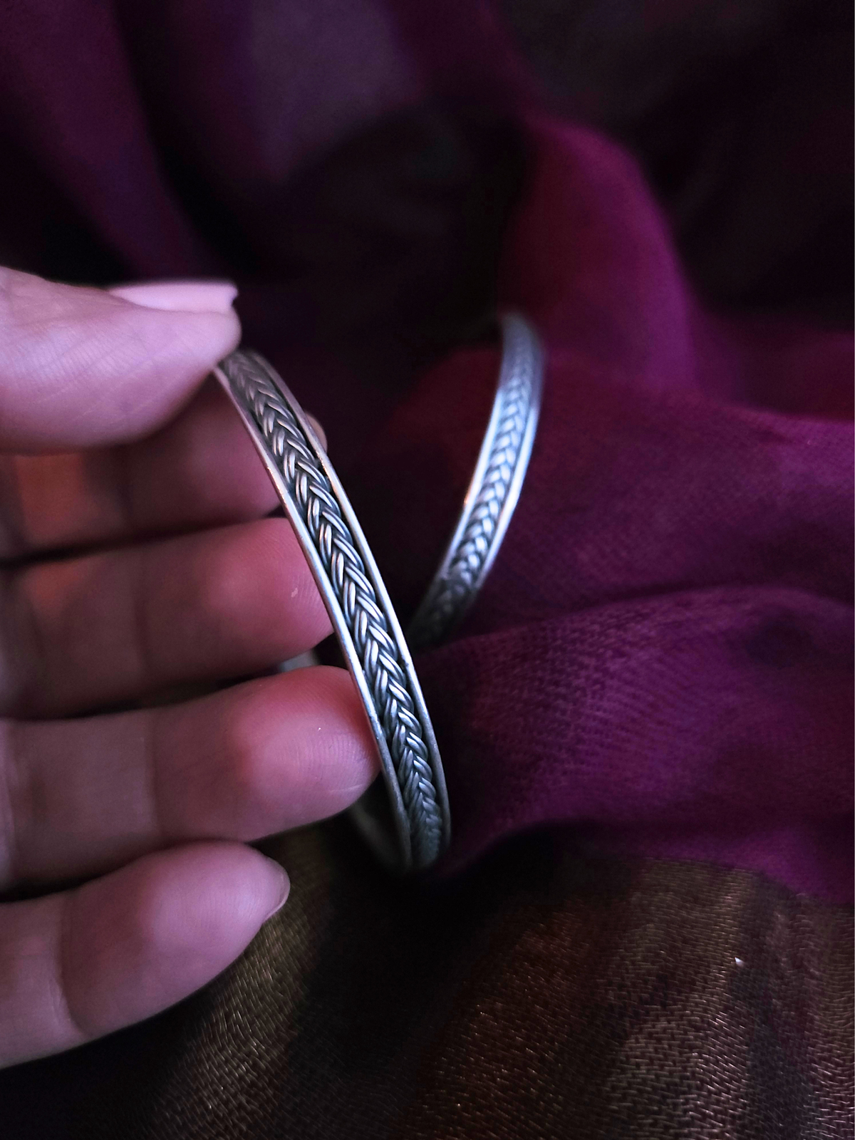 925 Sterling Silver Braided Cable Bangle – Oxidized Classic