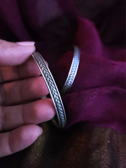 925 Sterling Silver Braided Cable Bangle – Oxidized Classic