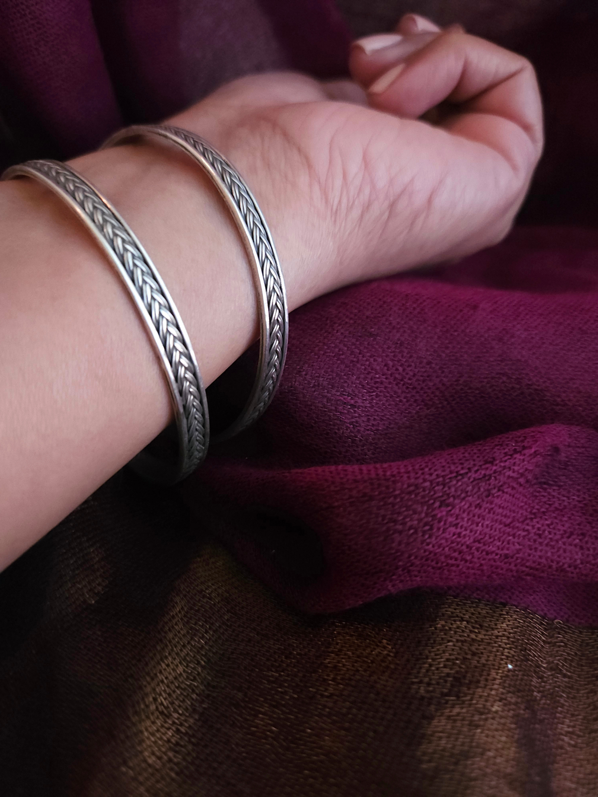 925 Sterling Silver Braided Cable Bangle – Oxidized Classic