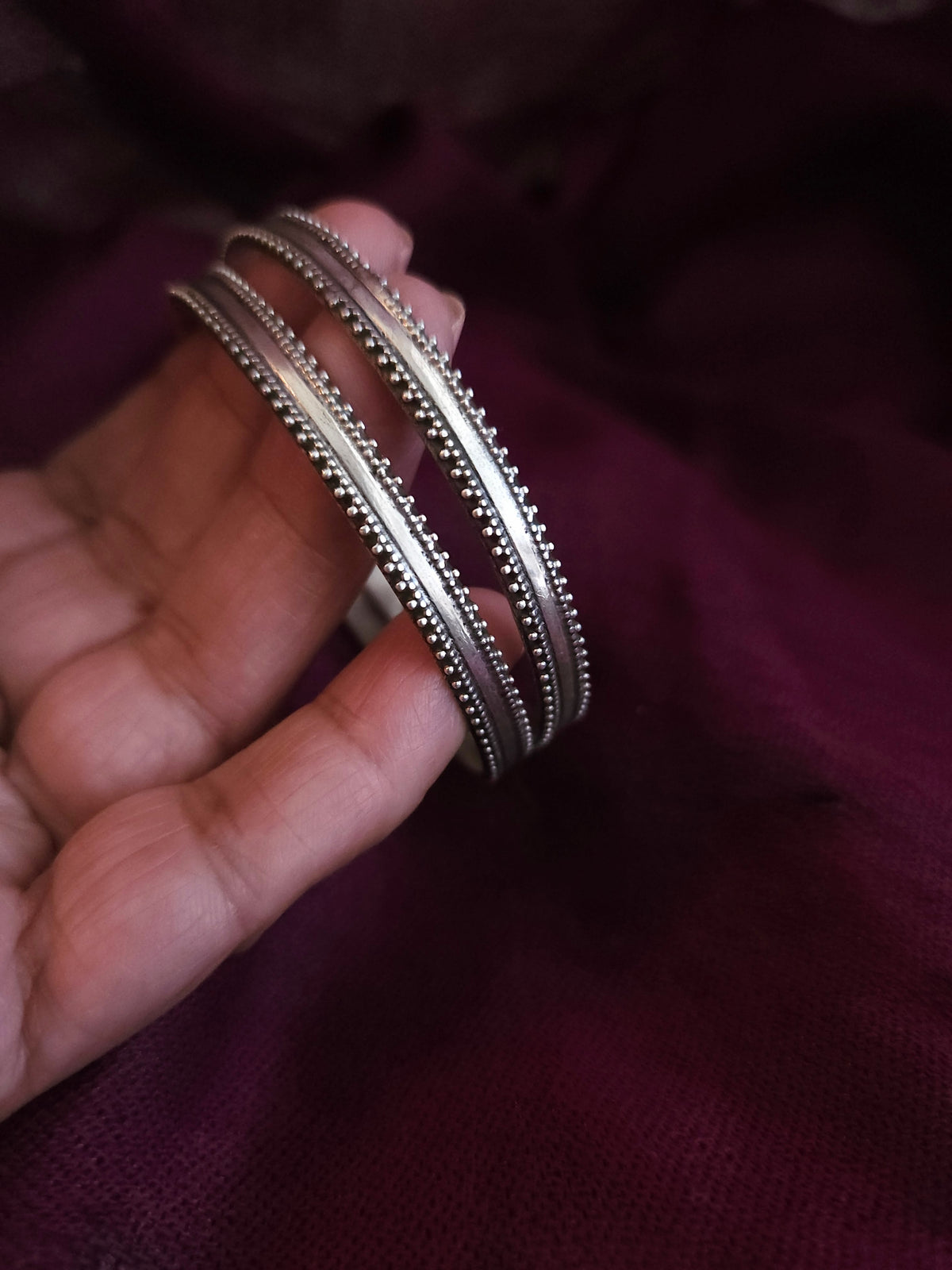 Handcrafted Jaipur Silver Bangle – Oxidized Granulation Band