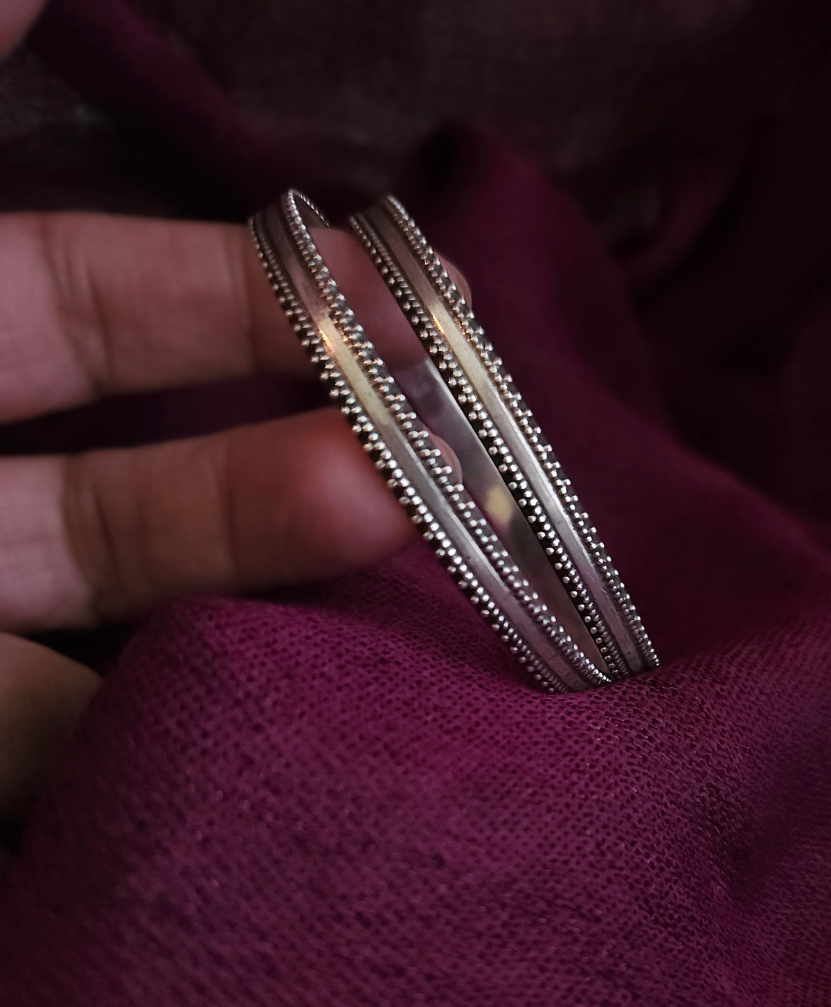 Handcrafted Jaipur Silver Bangle – Oxidized Granulation Band