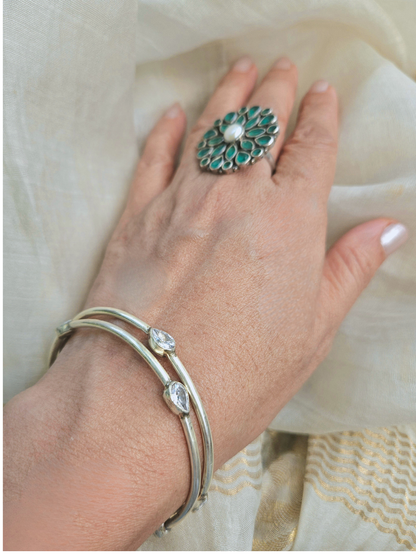 925 Sterling Silver Chudi Bangle with Pear Cubic Zirconia – Jaipur Jewelry
