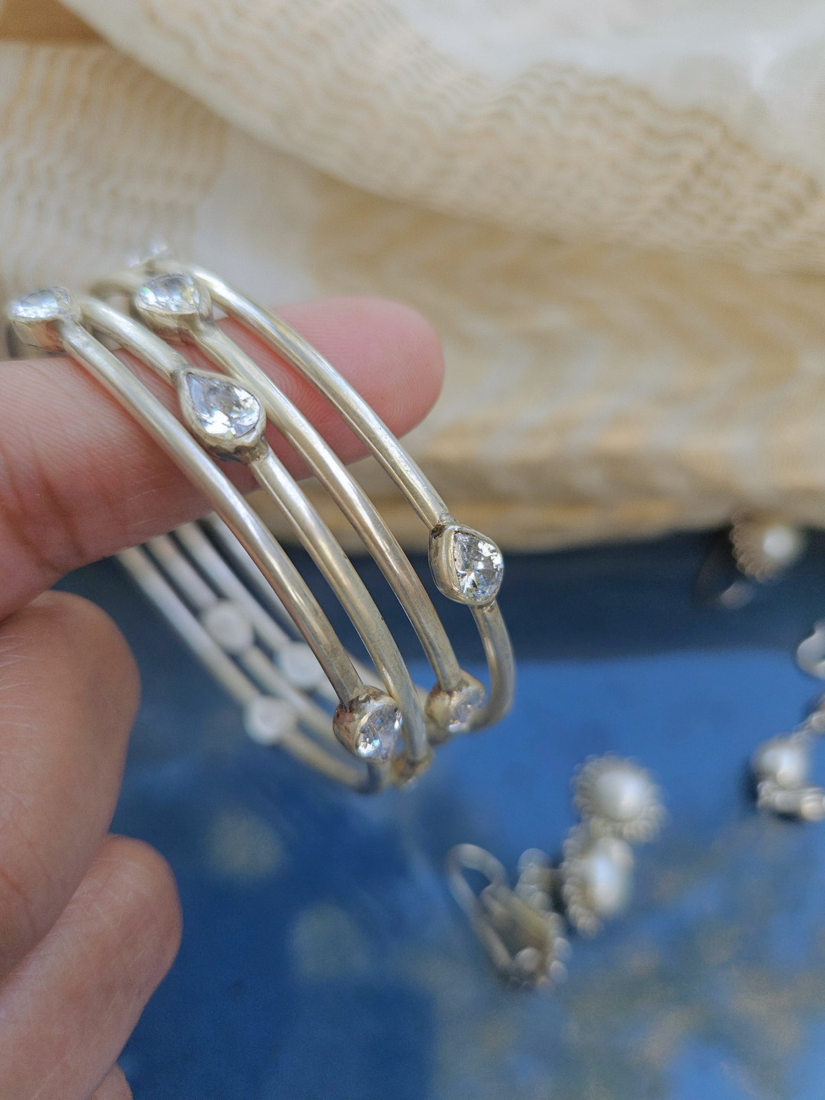 925 Sterling Silver Chudi Bangle with Pear Cubic Zirconia – Jaipur Jewelry