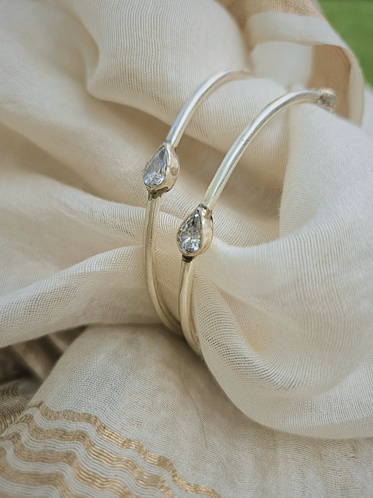 925 Sterling Silver Chudi Bangle with Pear Cubic Zirconia – Jaipur Jewelry