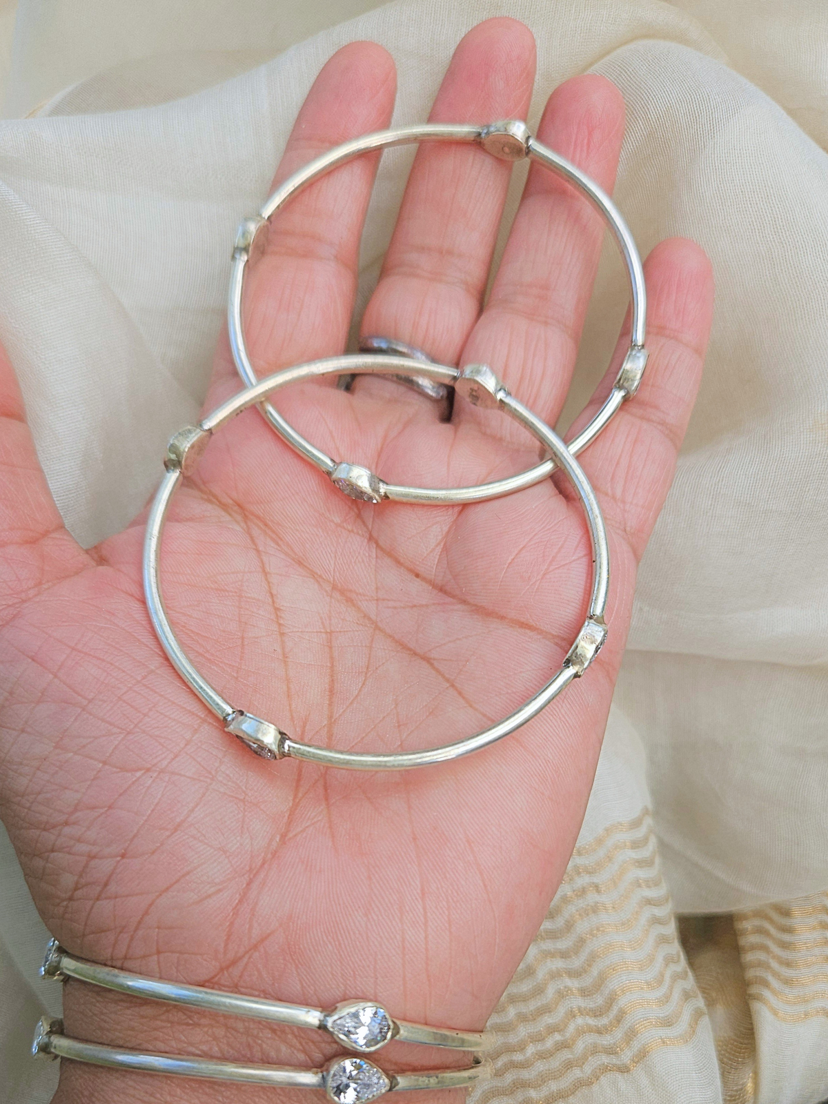 925 Sterling Silver Chudi Bangle with Pear Cubic Zirconia – Jaipur Jewelry
