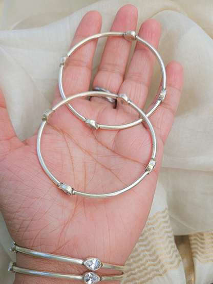 925 Sterling Silver Chudi Bangle with Pear Cubic Zirconia – Jaipur Jewelry