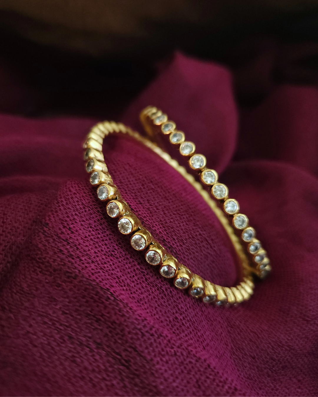 CZ Bezel Bangle — 925 Silver, Gold Plated