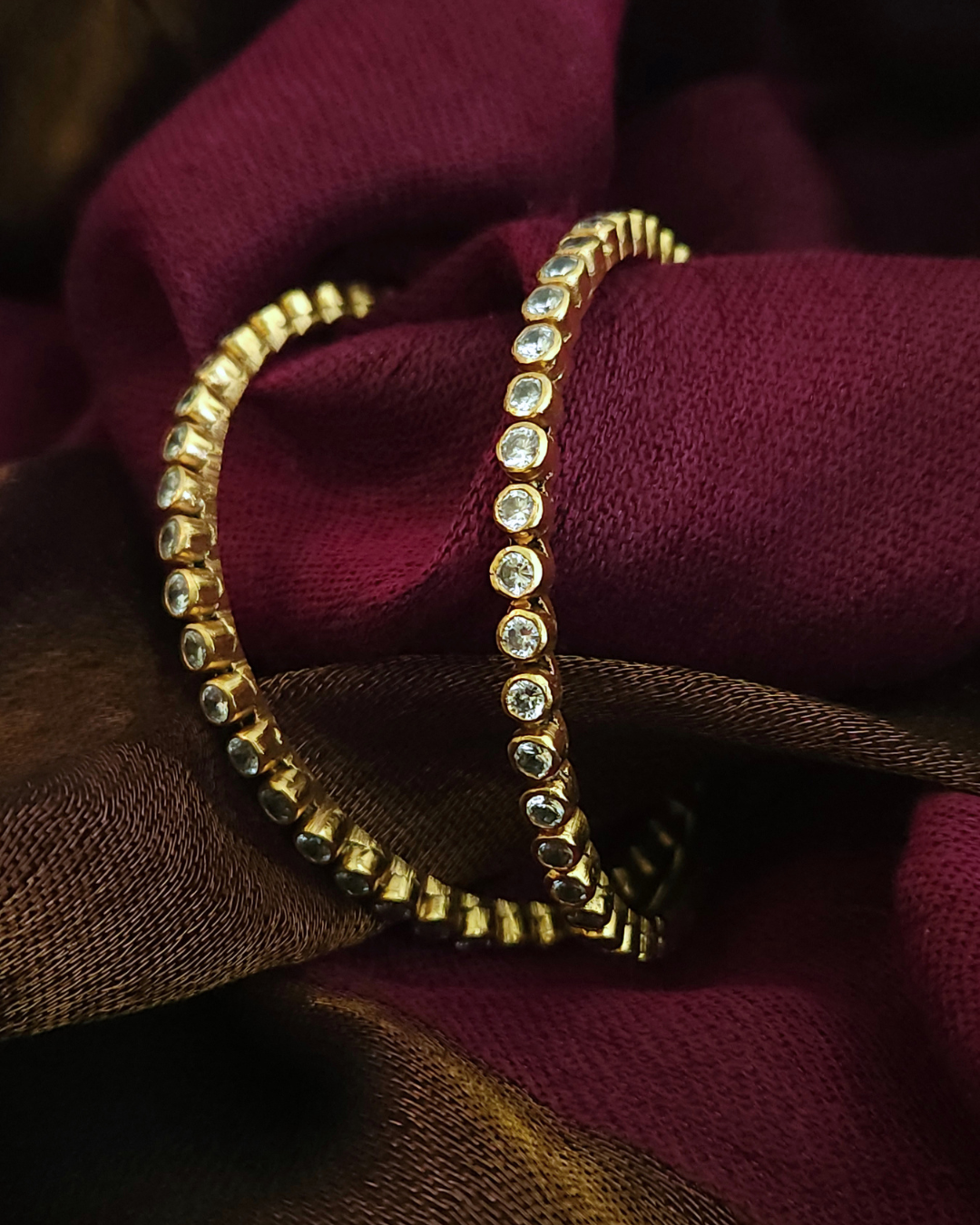 CZ Bezel Bangle — 925 Silver, Gold Plated