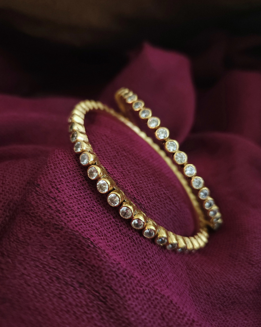 CZ Bezel Bangle — 925 Silver, Gold Plated