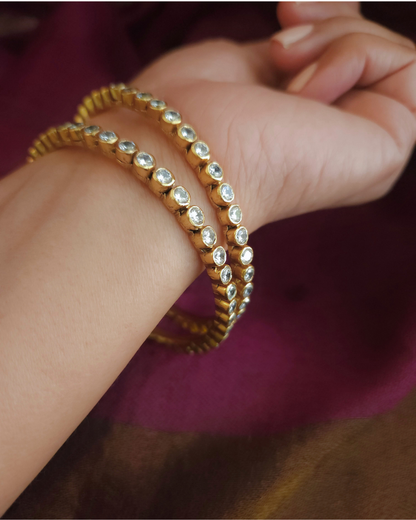 CZ Bezel Bangle — 925 Silver, Gold Plated