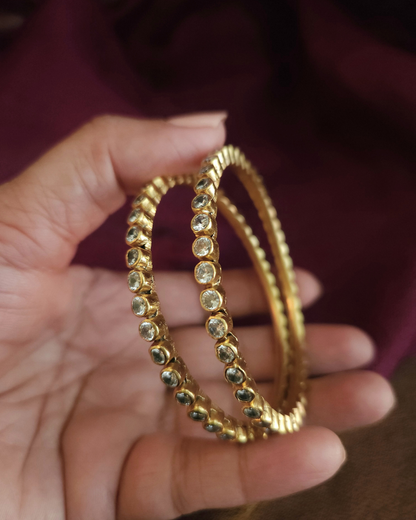 CZ Bezel Bangle — 925 Silver, Gold Plated