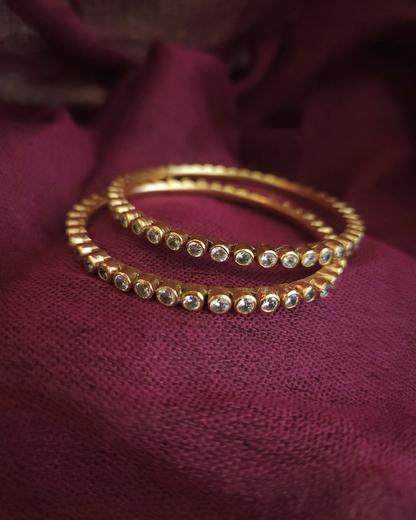 CZ Bezel Bangle — 925 Silver, Gold Plated