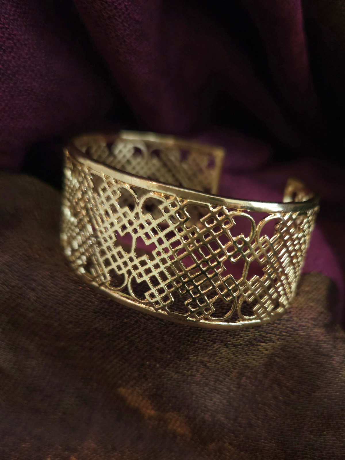 Gold-Plated Sterling Silver Lattice Cuff – Lightweight 925 Silver Openwork Bracelet