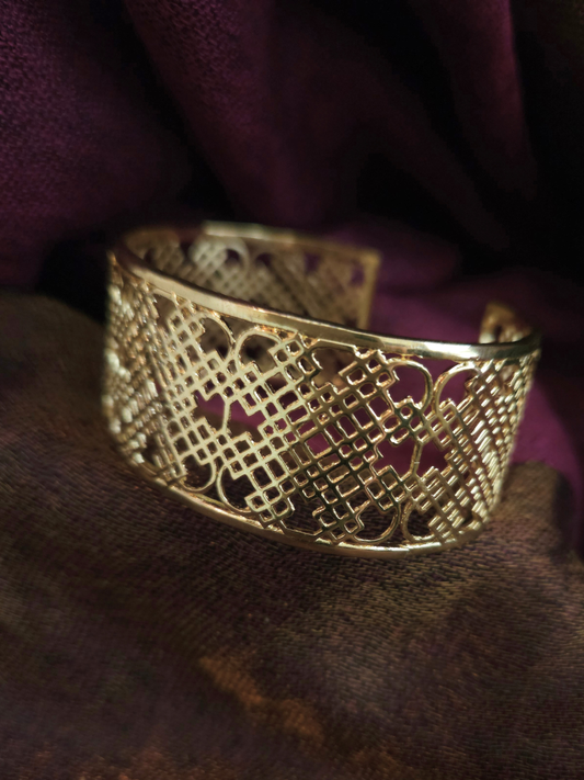 Gold-Plated Sterling Silver Lattice Cuff – Lightweight 925 Silver Openwork Bracelet