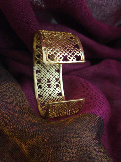 Gold-Plated Sterling Silver Lattice Cuff – Lightweight 925 Silver Openwork Bracelet