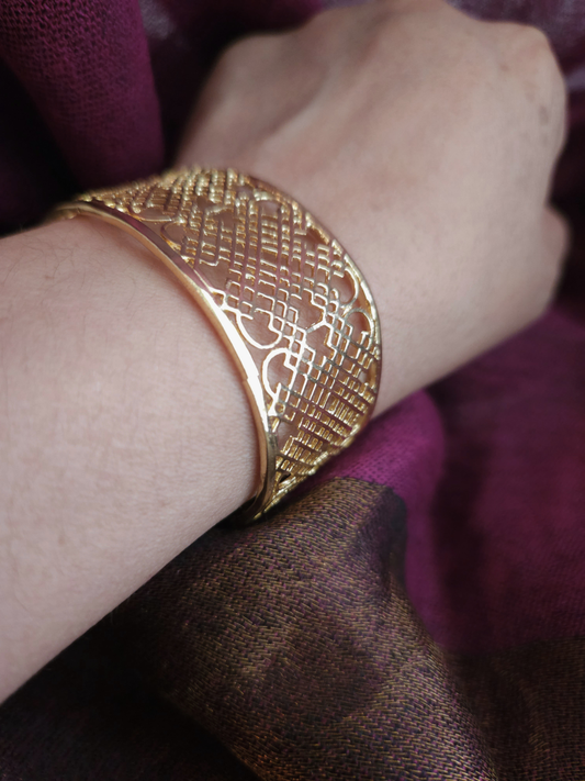 Gold-Plated Sterling Silver Lattice Cuff – Lightweight 925 Silver Openwork Bracelet
