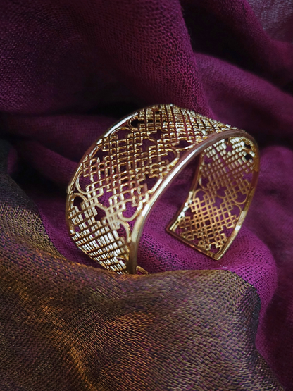 Gold-Plated Sterling Silver Lattice Cuff – Lightweight 925 Silver Openwork Bracelet