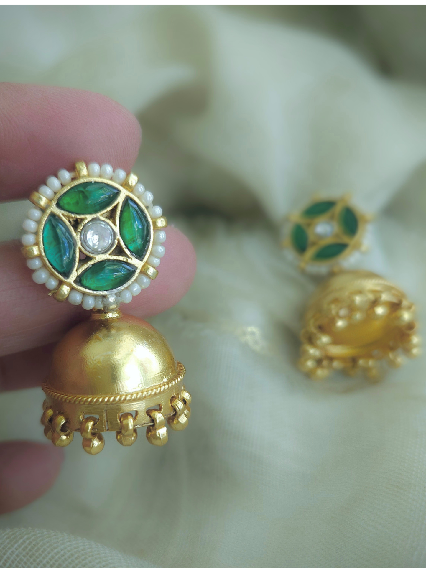 Gold Plated 925 Silver Jhumka Earrings with Pearls