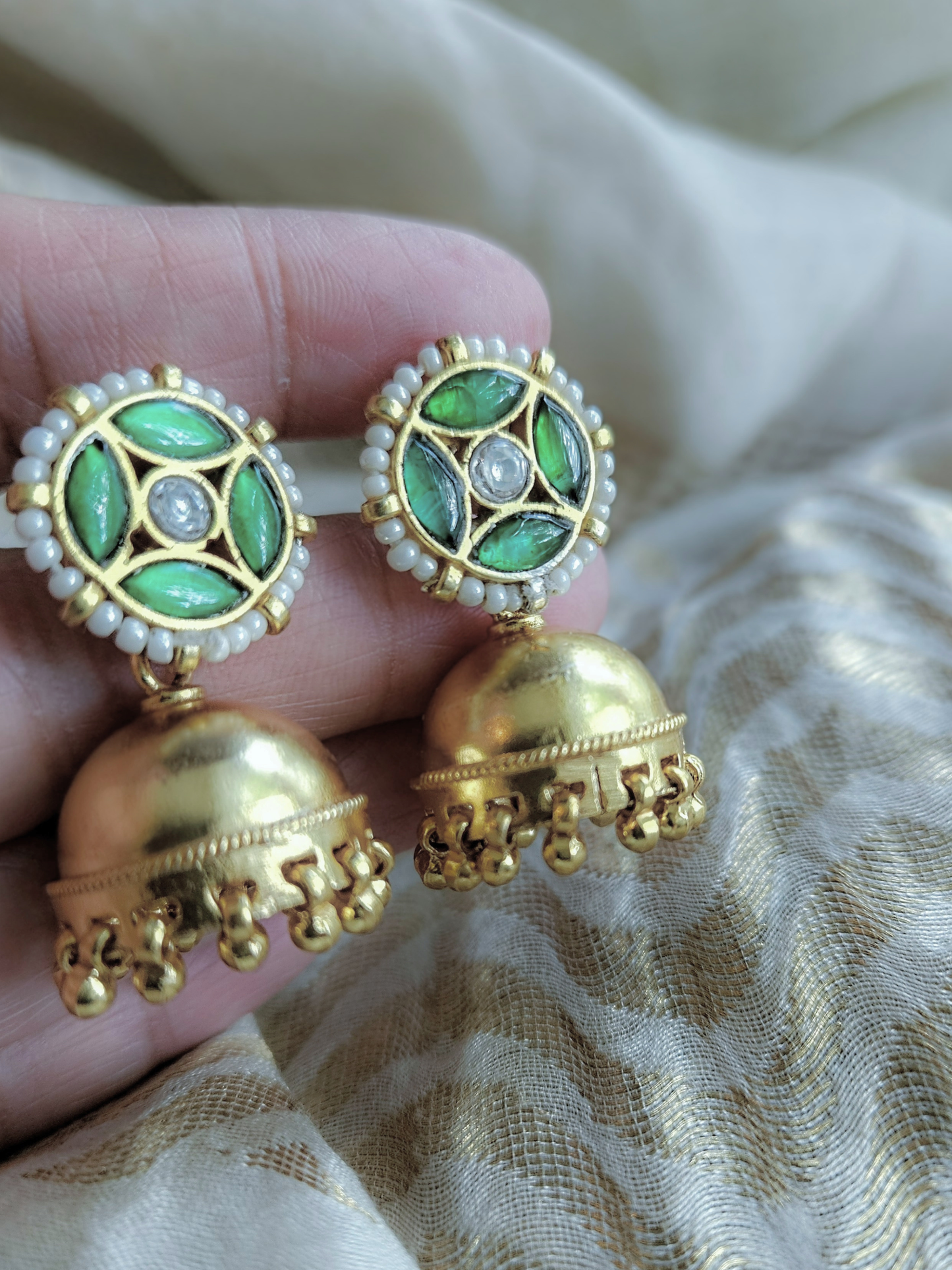 Gold Plated 925 Silver Jhumka Earrings with Pearls