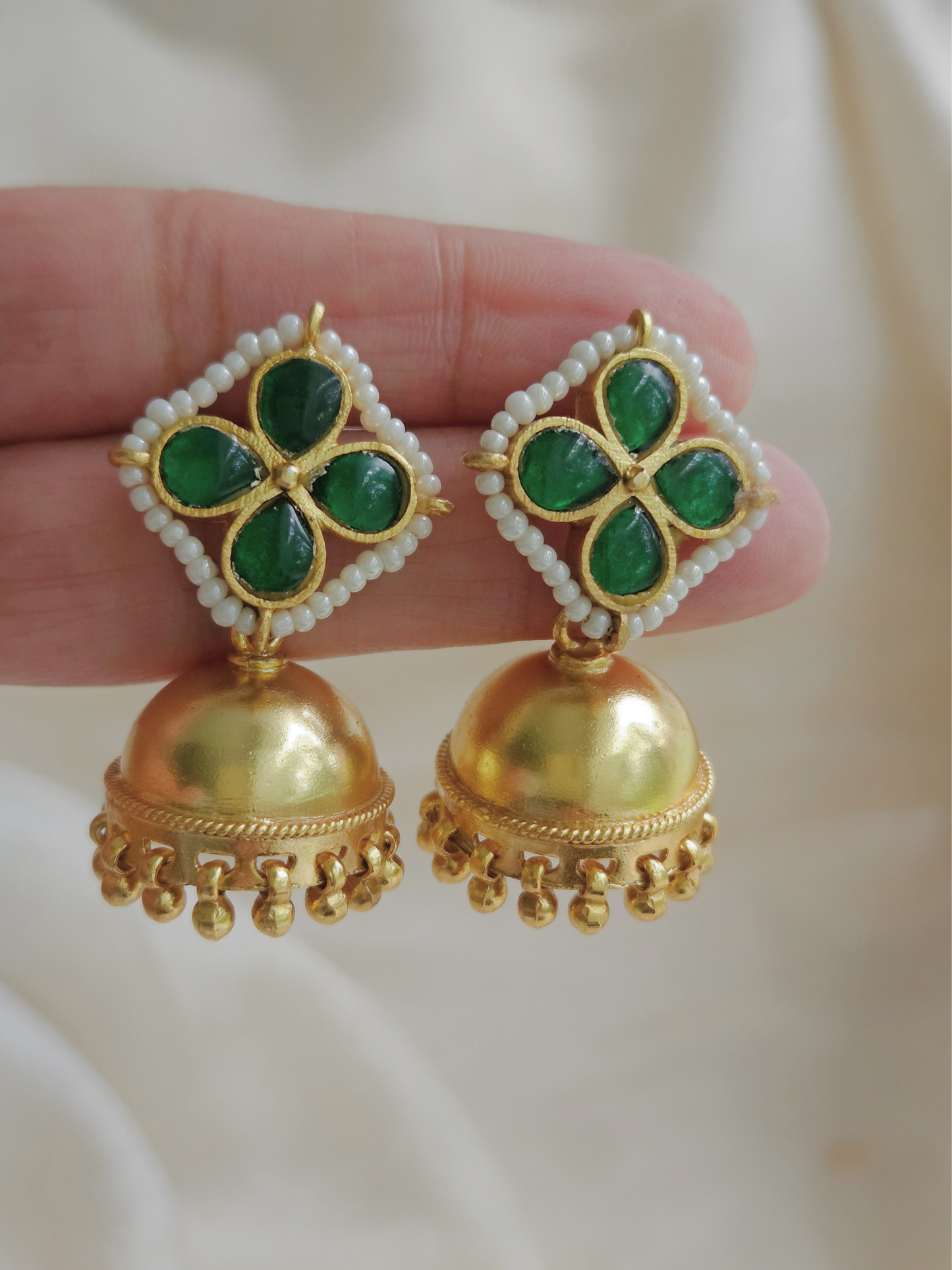 Gold Plated 925 Silver Jhumka Earrings with Pearls