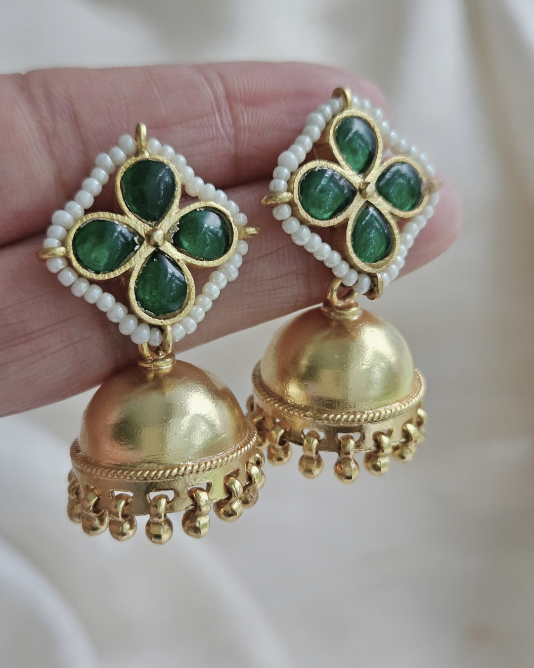 Gold Plated 925 Silver Jhumka Earrings with Pearls