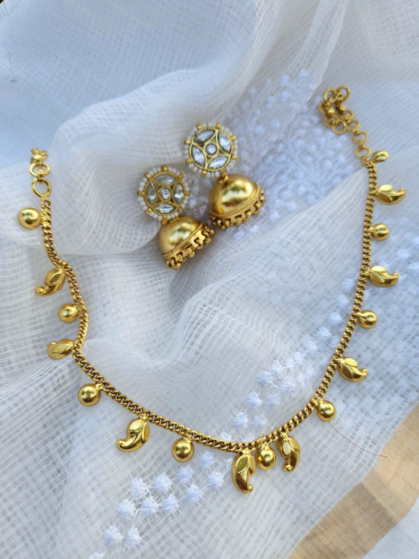 Gold-Plated 925 Silver Mango Motif Necklace — Handcrafted Temple Jewelry