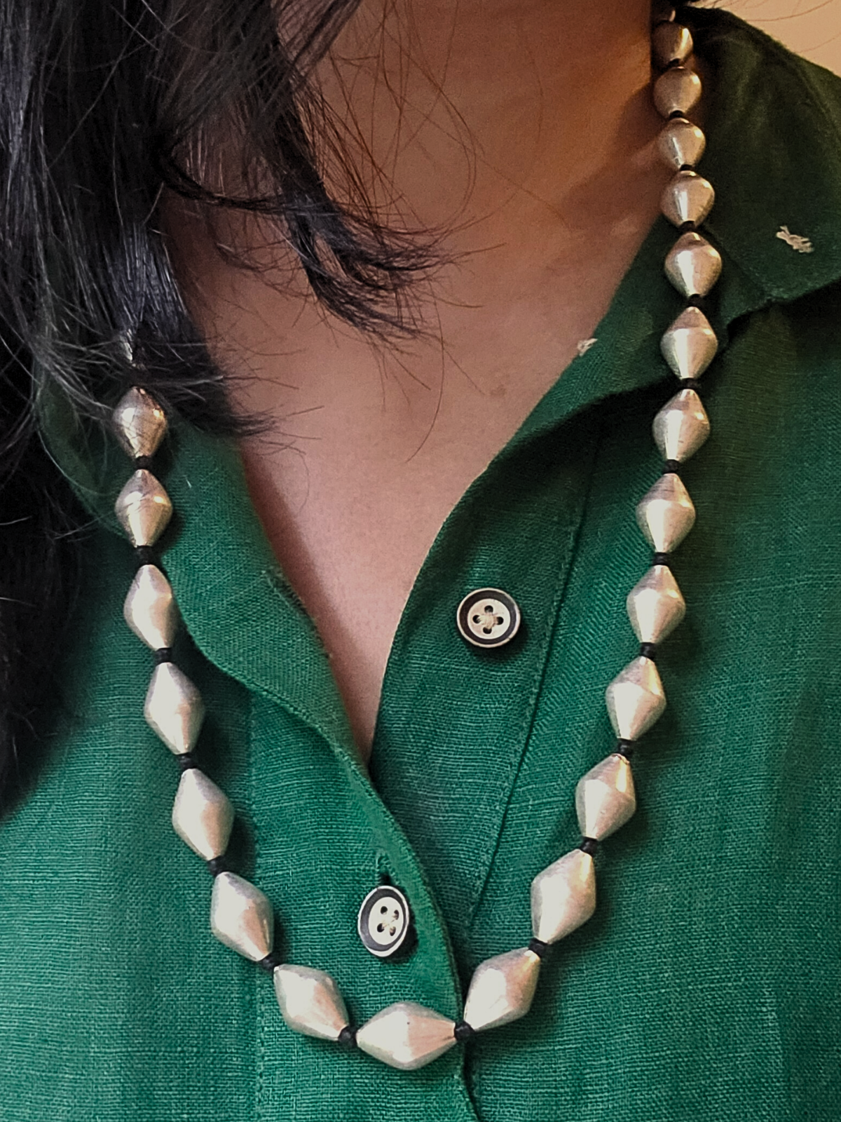 Silver Dholki Mala, Bormala, Single Line Dholki Beads necklace