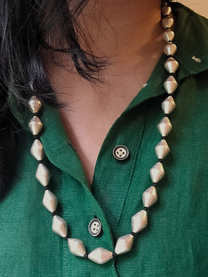 Silver Dholki Mala, Bormala, Single Line Dholki Beads necklace