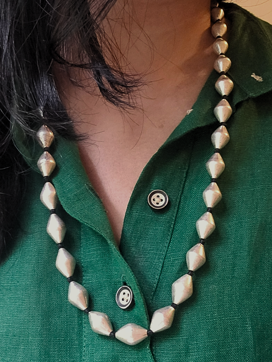 Silver Dholki Mala, Bormala, Single Line Dholki Beads necklace