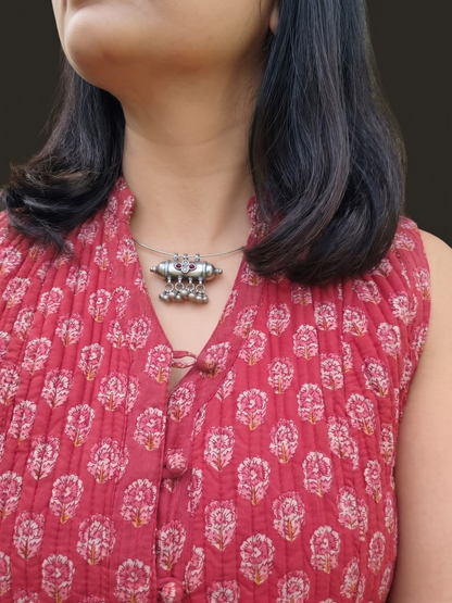 Gulabi Amulet Wire Hasli: Oxidised 925 Silver with Kemp & Zirconia