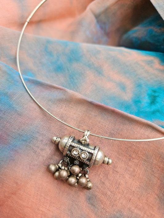 Tribal Amulet Wire Hasli Necklace | Oxidised 925 Silver Taweez Pendant