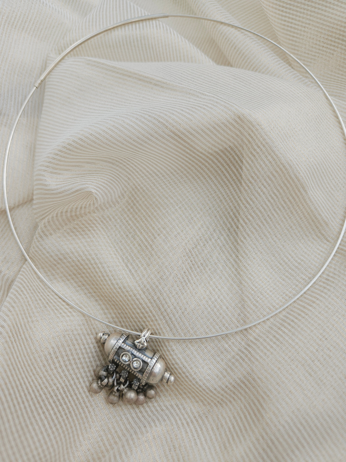 Tribal Amulet Wire Hasli Necklace | Oxidised 925 Silver Taweez Pendant