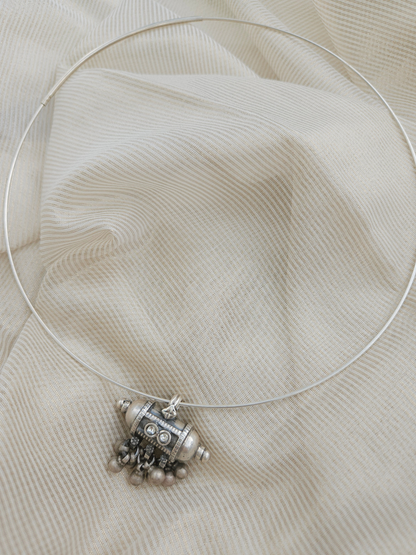 Tribal Amulet Wire Hasli Necklace | Oxidised 925 Silver Taweez Pendant