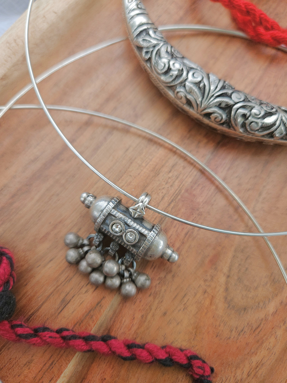 Tribal Amulet Wire Hasli Necklace | Oxidised 925 Silver Taweez Pendant