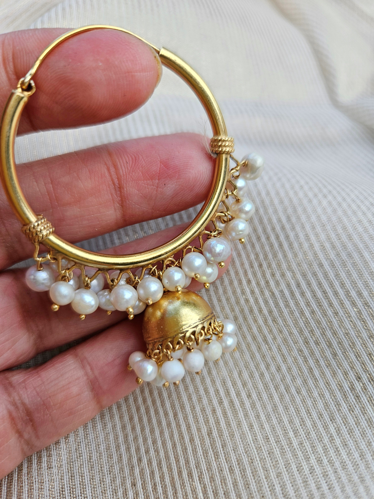 Noor Moti Bali Jhumka Earrings | Gold-Plated 925 Silver Pearl Hoops with Jhumka