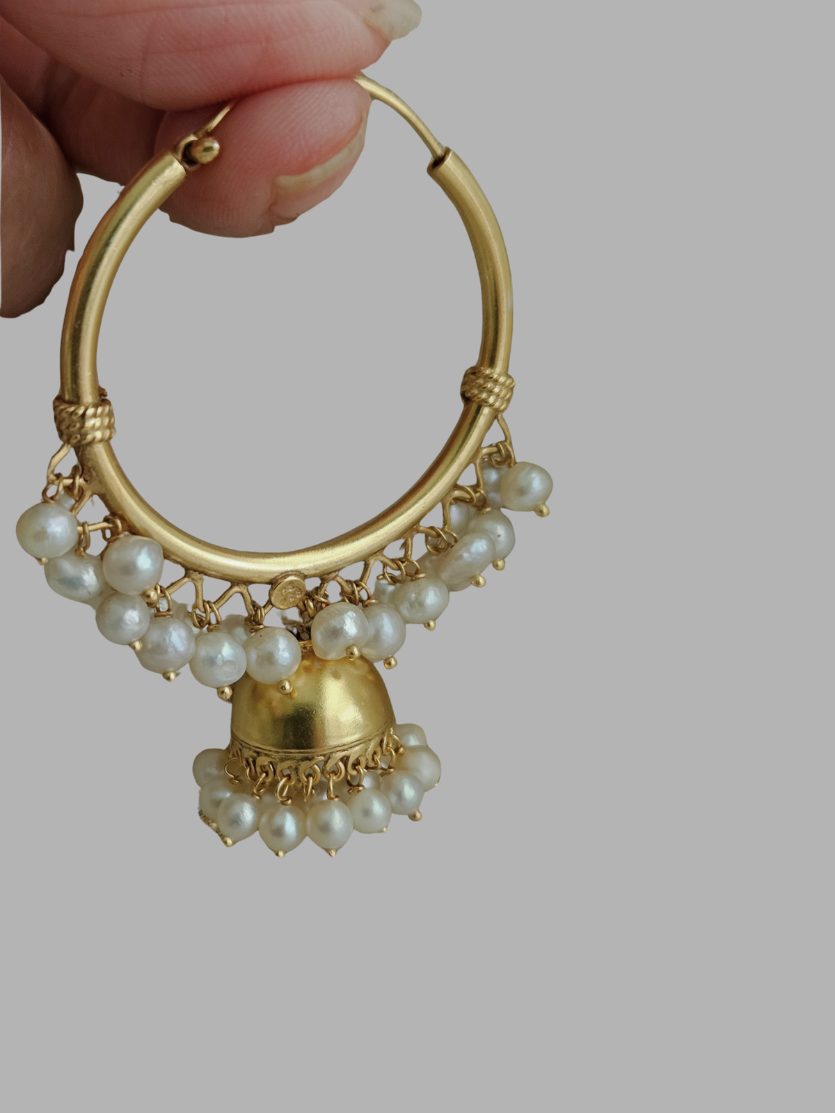 Noor Moti Bali Jhumka Earrings | Gold-Plated 925 Silver Pearl Hoops with Jhumka
