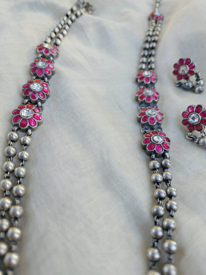 Gulabi Kemp Two-Strand Silver Bead Necklace & Earrings | 925 Sterling Silver South Indian Gundu Mala Set