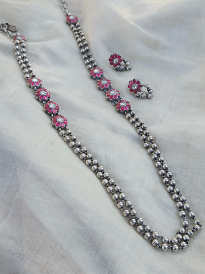 Gulabi Kemp Two-Strand Silver Bead Necklace & Earrings | 925 Sterling Silver South Indian Gundu Mala Set