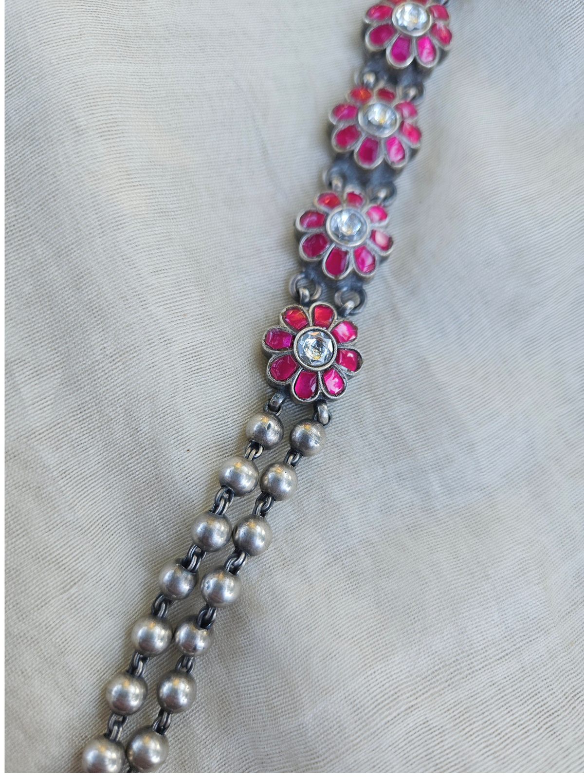 Gulabi Kemp Two-Strand Silver Bead Necklace & Earrings | 925 Sterling Silver South Indian Gundu Mala Set