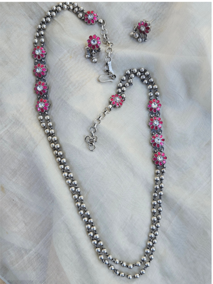 Gulabi Kemp Two-Strand Silver Bead Necklace & Earrings | 925 Sterling Silver South Indian Gundu Mala Set