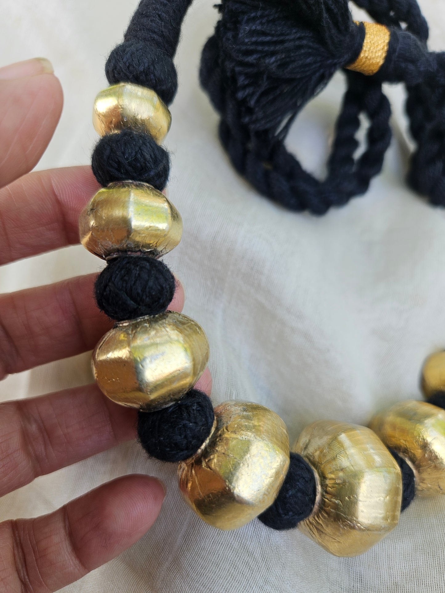 Gold plated silver collar necklace-  Faceted Chunky wax beads Dholki Necklace