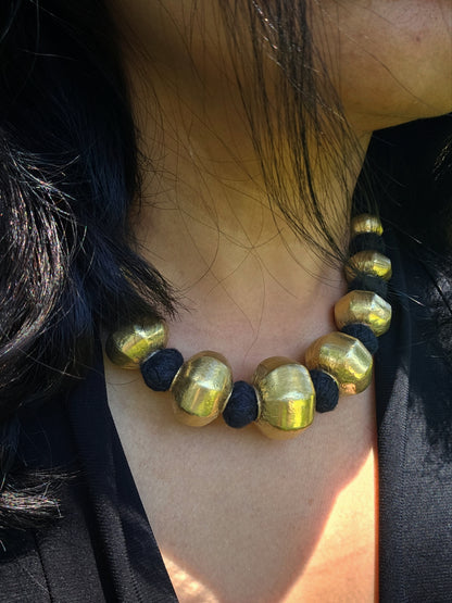 Gold plated silver collar necklace-  Faceted Chunky wax beads Dholki Necklace