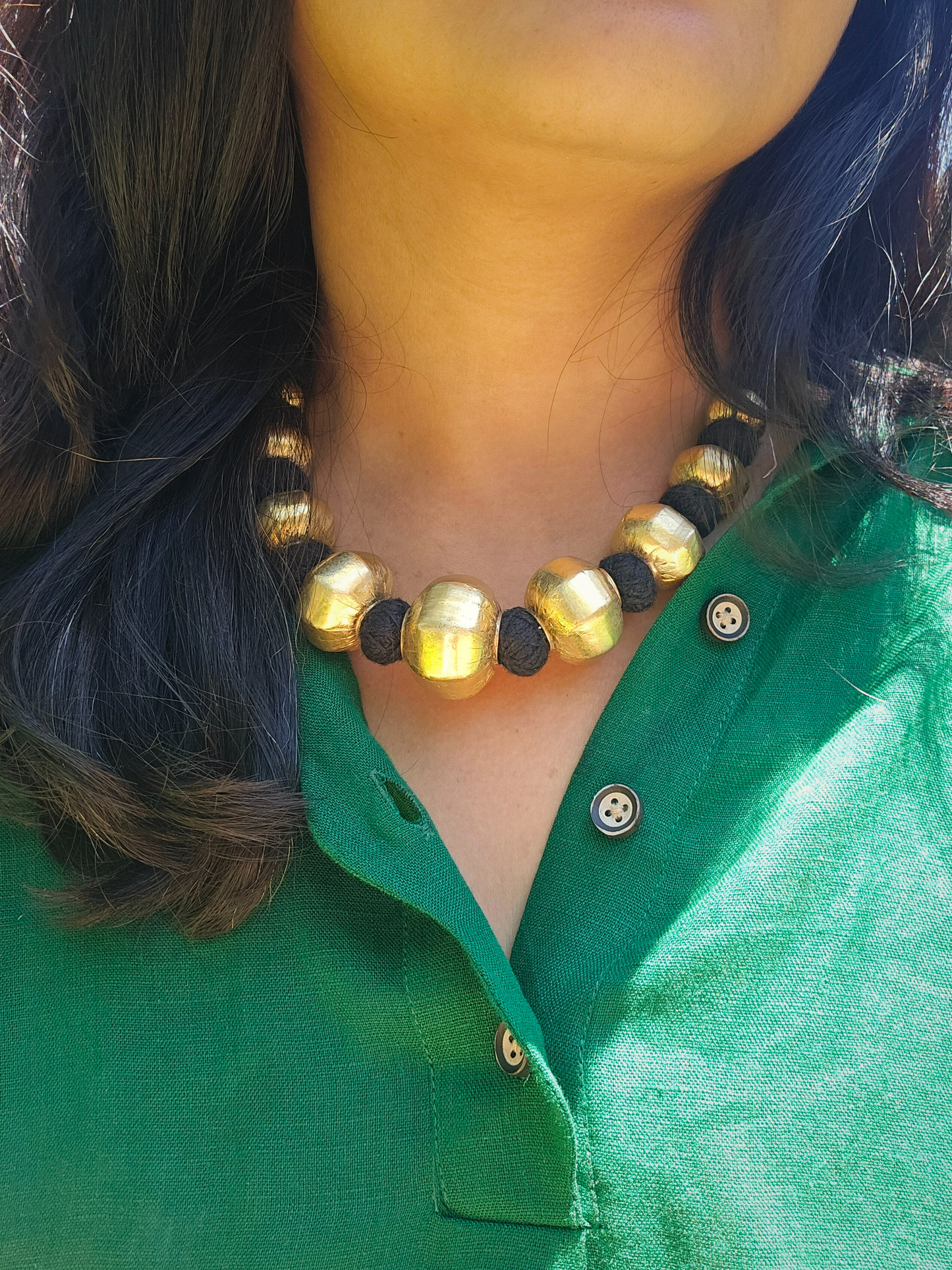 Gold plated silver collar necklace-  Faceted Chunky wax beads Dholki Necklace