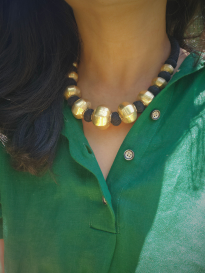 Gold plated silver collar necklace-  Faceted Chunky wax beads Dholki Necklace