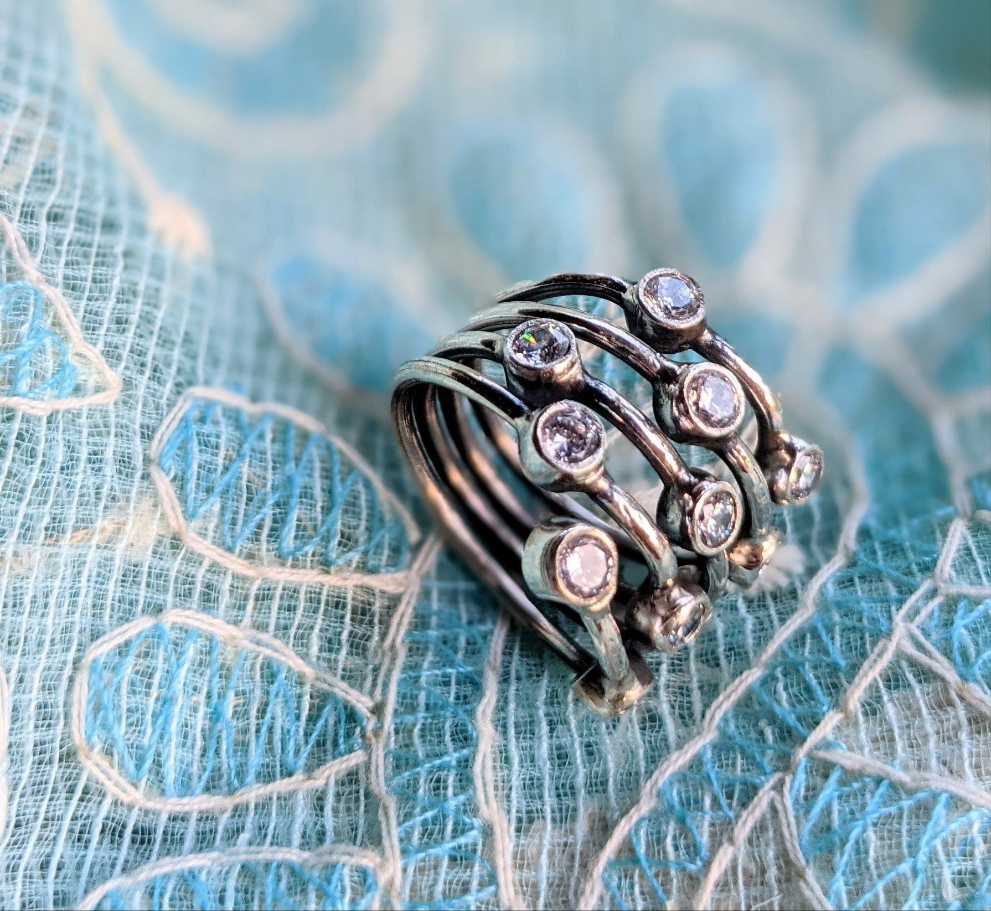 Sterling Silver Stacked Cubic Zirconia Ring – Modern Handmade Jewelry