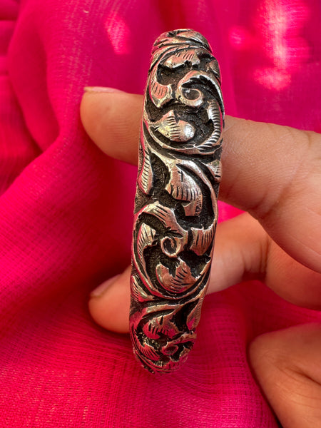 92.5 Silver Oxidized chitai bangle, Silver cuff, Classic Chitai kada