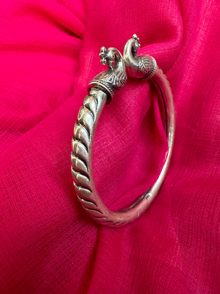 925 Silver Bangle, Pure Silver Kada, Open ended peacock kada