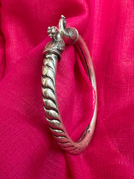 925 Silver Bangle, Pure Silver Kada, Open ended peacock kada